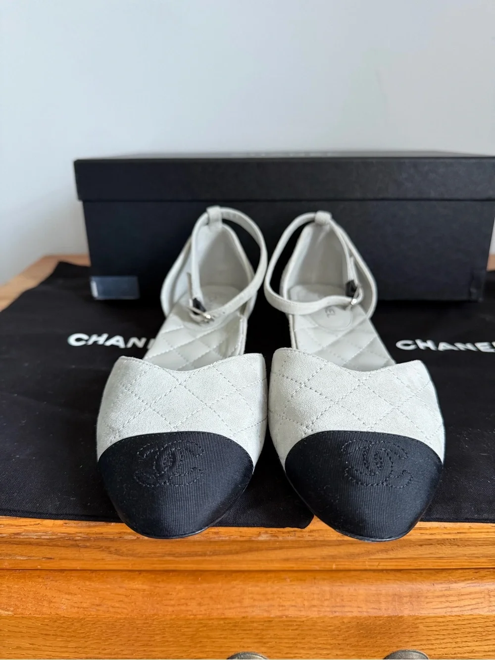 Chanel Mary Jane Suede Ballet Flats Size EU 36.5